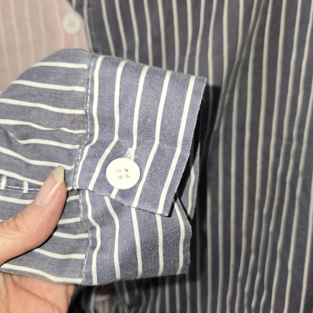 Women's No Frills Pink and Blue Stripe Cropped Tie Button-Up Shirt Size M - Picture 2 of 11